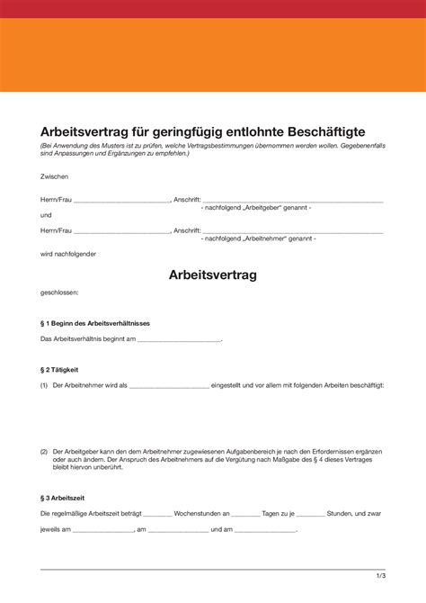 Minijob Vertrag Pdf