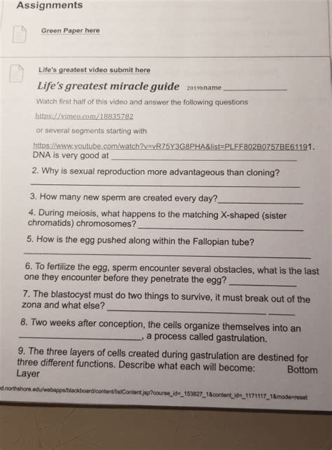 miracle of life answer key