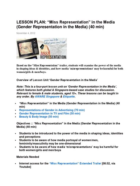 miss representation in the media lesson plan