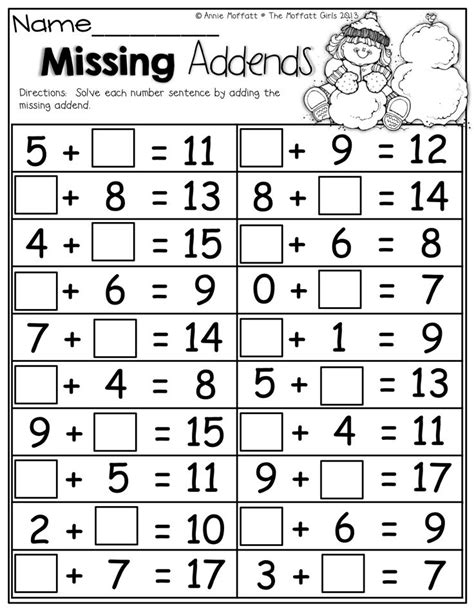 Missing Addend Addition Worksheets For First Grade Free Missing Addend First Grade - Missing Addend First Grade