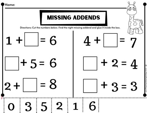 Missing Addend Worksheets Kindergarten   Free Cut And Paste Addition Worksheet Missing Addends - Missing Addend Worksheets Kindergarten