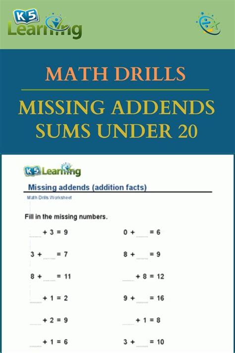 Missing Addends Sums Under 20 Worksheets K5 Learning Missing Addend Worksheet First Grade - Missing Addend Worksheet First Grade