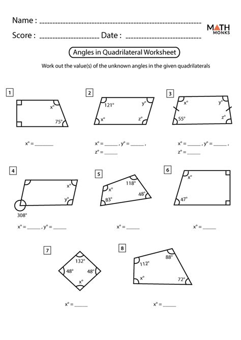 Missing Angles In Quadrilaterals   Sum Of Angles Of A Quadrilateral Quadrilateral Angles - Missing Angles In Quadrilaterals