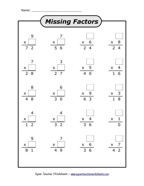 Missing Factor Worksheet   Missing Factors Multiplication Worksheets Math Worksheets Land - Missing Factor Worksheet
