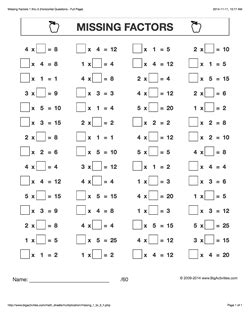 Missing Factors 1 To 12 Horizontal Questions Full Missing Factor Worksheet - Missing Factor Worksheet