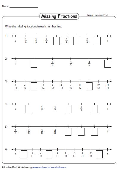 Missing Fractions On A Number Line Worksheet Math Missing Number Fractions - Missing Number Fractions