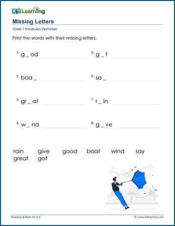 Missing Letters Spelling Worksheets K5 Learning Missing Letter Worksheet - Missing Letter Worksheet
