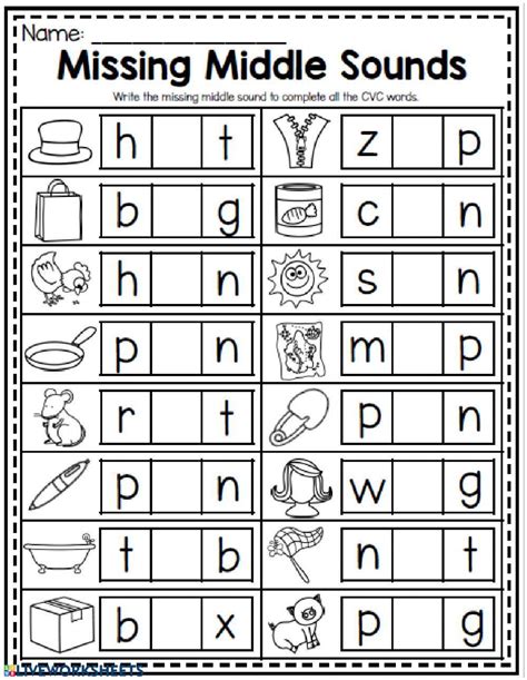 Missing Middle Sounds Worksheet Live Worksheets Middle Sound Worksheets For Kindergarten - Middle Sound Worksheets For Kindergarten