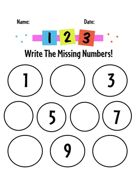 Missing Numbers 1 10 Pre K Kindergarten Math Missing Numbers 110 - Missing Numbers 110