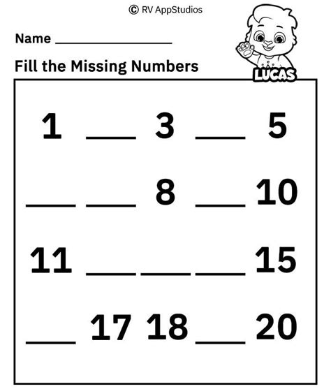 Missing Numbers 1 20 Worksheet 4 Free Printables Missing Number Worksheet - Missing Number Worksheet