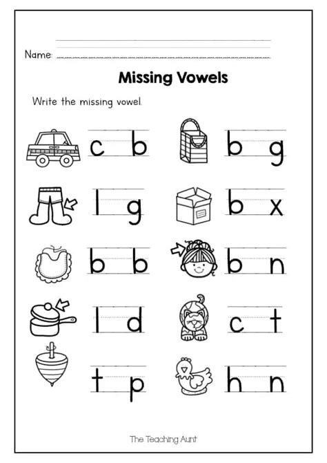 Missing Vowel Worksheets For Kindergarten The Teaching Aunt Vowels  Kindergarten Worksheet - Vowels- Kindergarten Worksheet