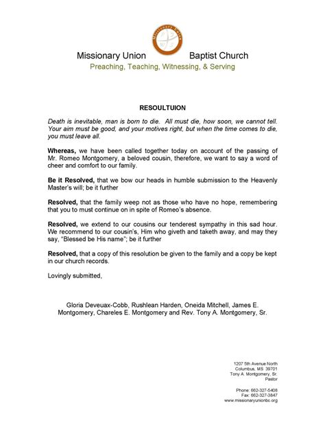 Read Online Missionary Baptist Church Funeral Resolution 