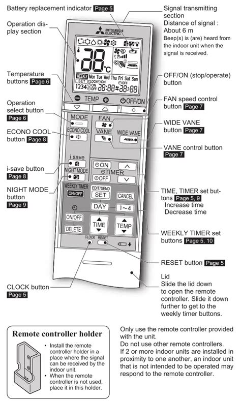 Mitsubishi Mini Split Remote Control Instructions