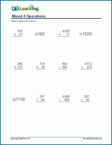 Mixed 4 Operations Worksheets K5 Learning Add Subtract Multiply Divide Worksheet - Add Subtract Multiply Divide Worksheet