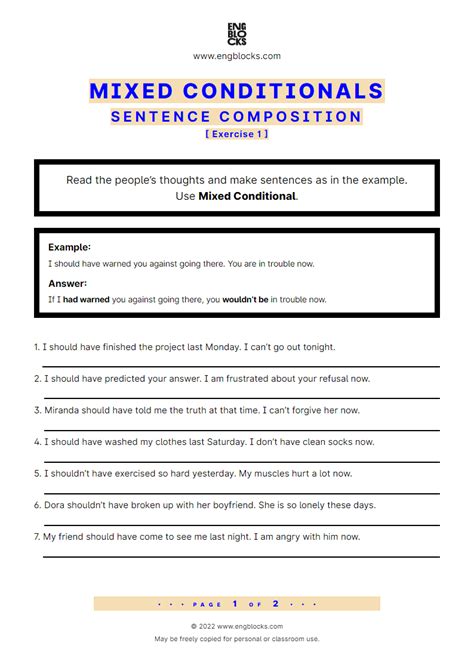 Mixed Conditionals Sentence Composition Exercise 1 Conditional Sentences Worksheet - Conditional Sentences Worksheet