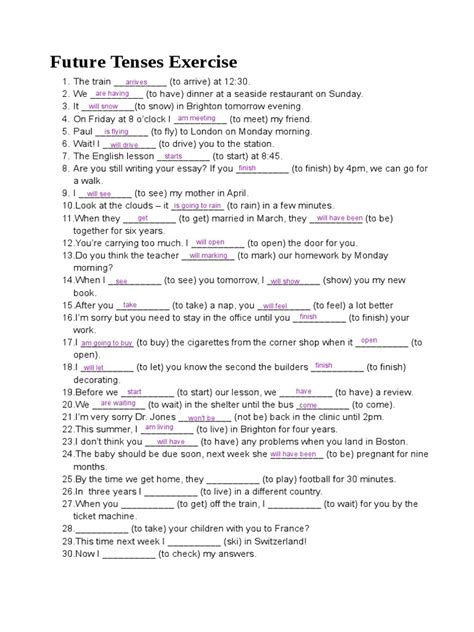 Mixed Future Tenses Exercise 1 Perfect English
