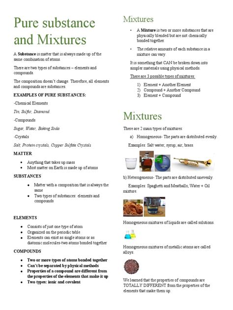 Mixtures And Substances Study Guide Key