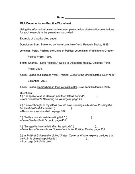 Mla Documentation Practice Answers