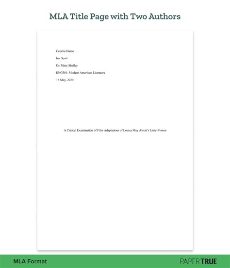 Mla Format Front Page