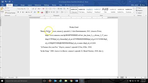 mla in text citation tv show