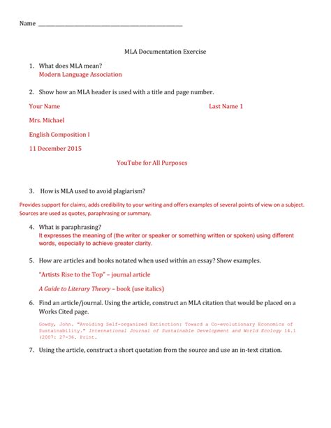 mla practice answers