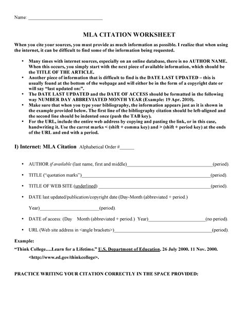 Mla Works Cited Practice Exercise Answers Bing