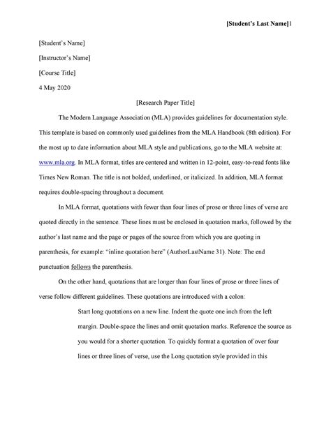 Read Online Mla Format Word Document Template 