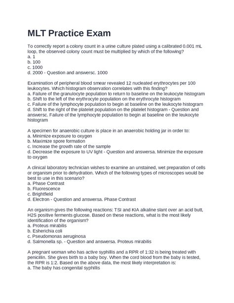 Mlt Exam Practice Questions First Set Mlt Practice Test And Exam Review For The Medical Laboratory Technician Examination