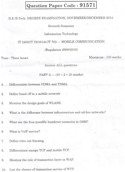 Download Mobile Communication Question Paper Anna University 