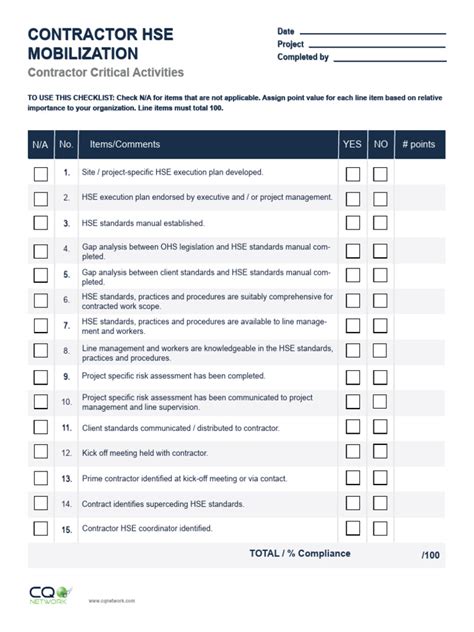 mobilization plan for hse