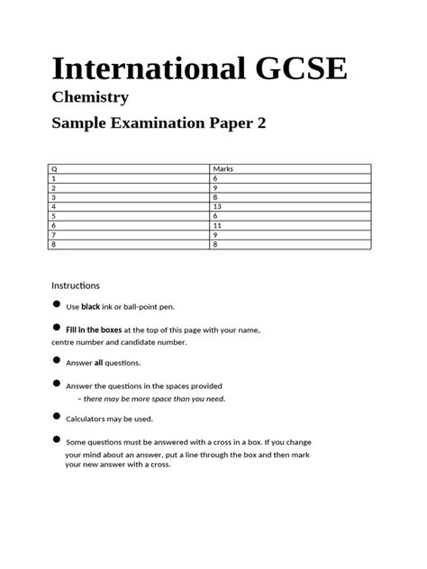 Mock Igcse Sample Examination Paper