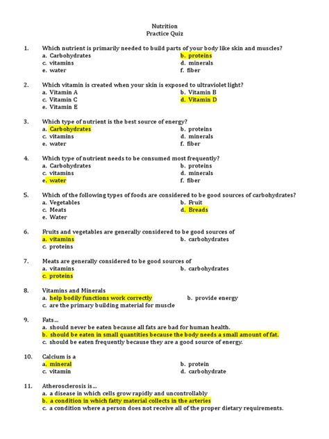 Read Mock Paper Nutrition Answers 