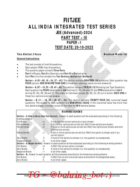 Read Mock Test Paper Fiitjee 
