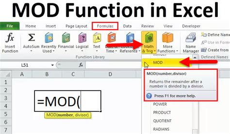 mod formula in excel