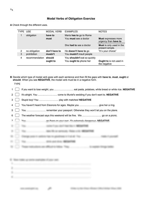 Modal Verbs Of Obligation Exercise Autoenglish