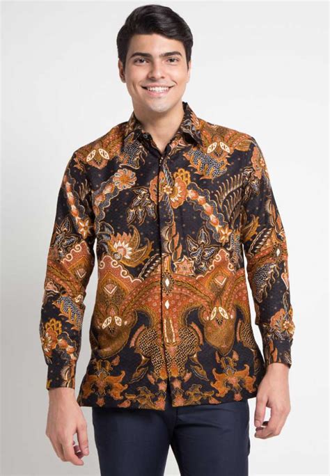 Model Baju Batik Pria Kombinasi Polos Lengan Panjang Kemeja Batik Kombinasi Polos - Kemeja Batik Kombinasi Polos