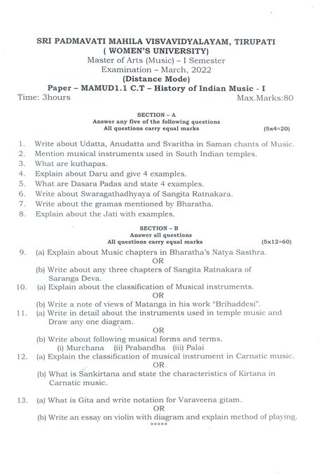 model question paper spmvv