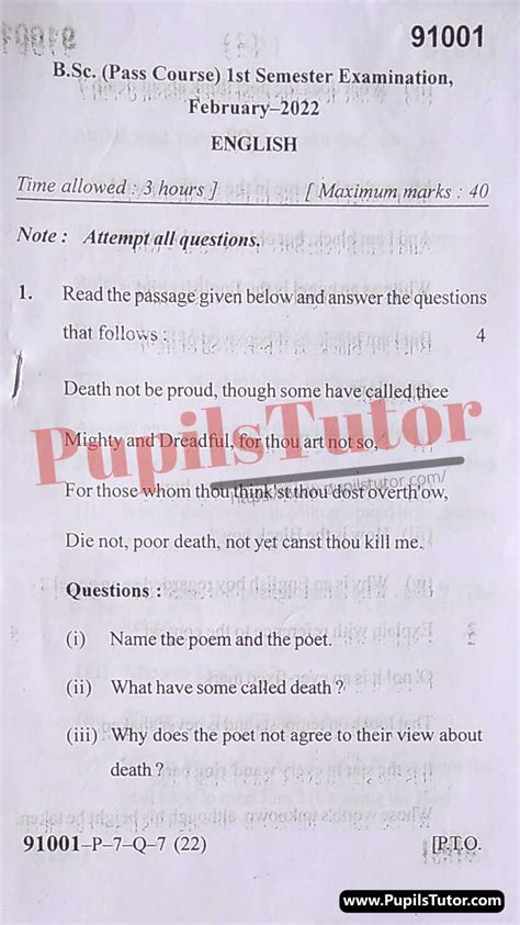 Read Model Question Paper Bsc First Semester English 