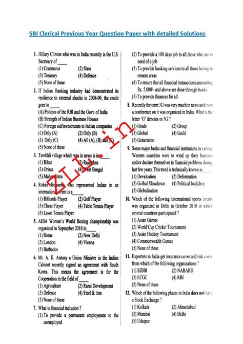 Full Download Model Question Paper Of Sbi Clerk Exam 2012 