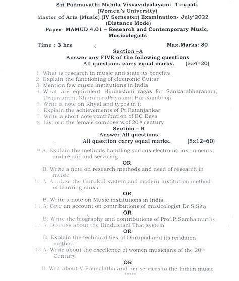 Download Model Question Paper Spmvv 