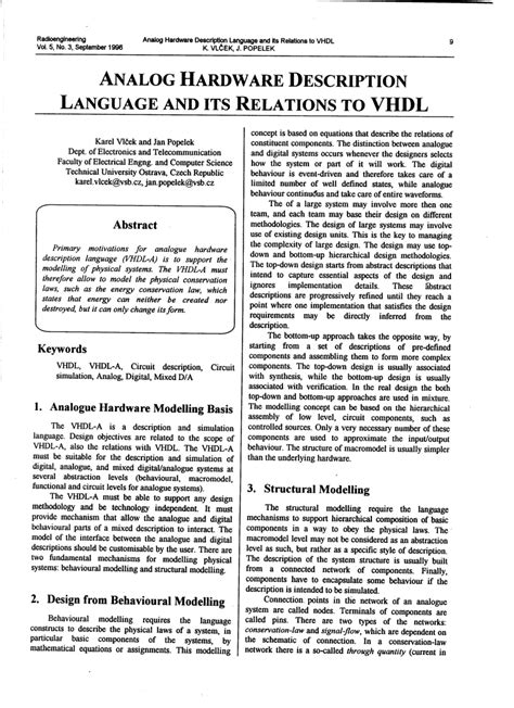 Read Online Modeling With An Analog Hardware Description Language 