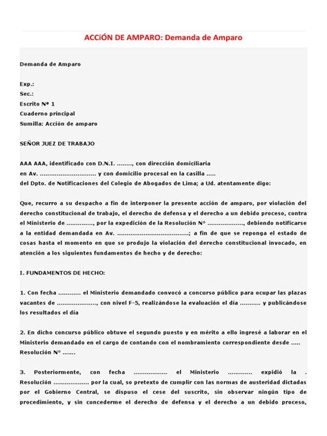 Modelo De Amparo Para Evitar Desalojo