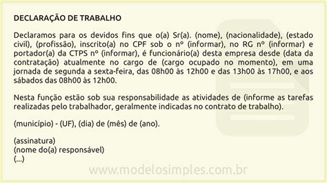 Modelo De Declaracao De Trabalho