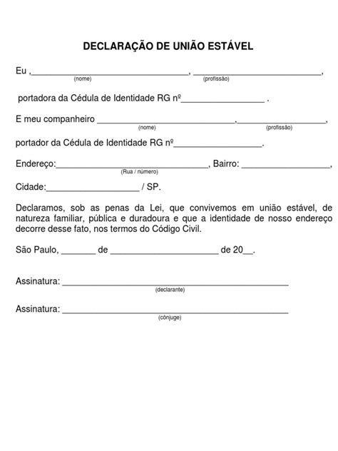Modelo De Declaração De União Estável