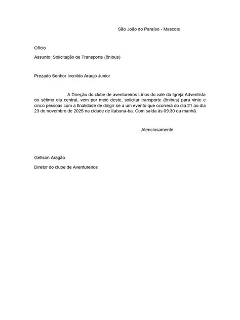 Modelo De Ofício De Solicitação