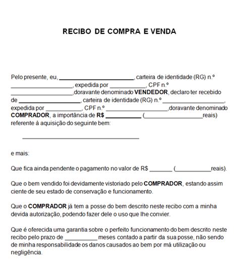 Modelo De Recibo De Compra E Venda