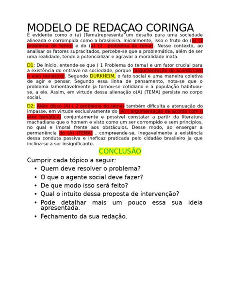 Modelo De Redação Coringa