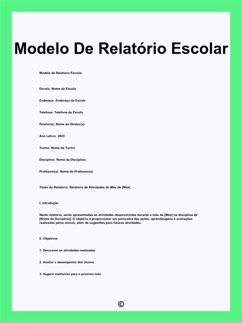 Modelo De Relatorio Escolar