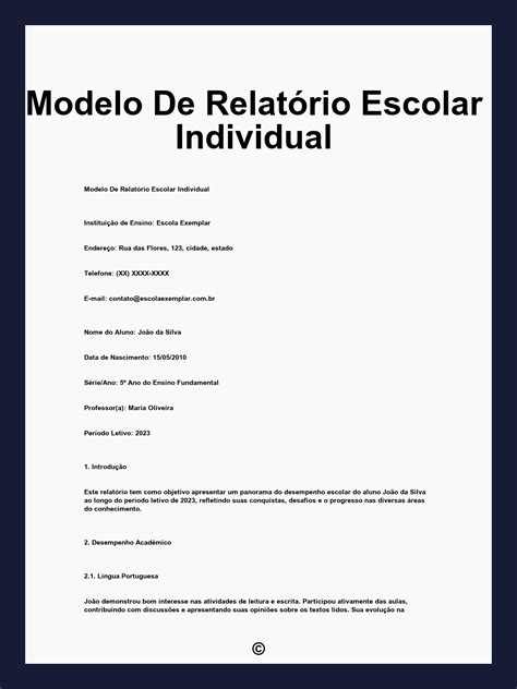 Modelo De Relatórios Escolar