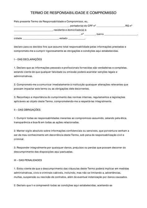 Modelo De Termo De Responsabilidade